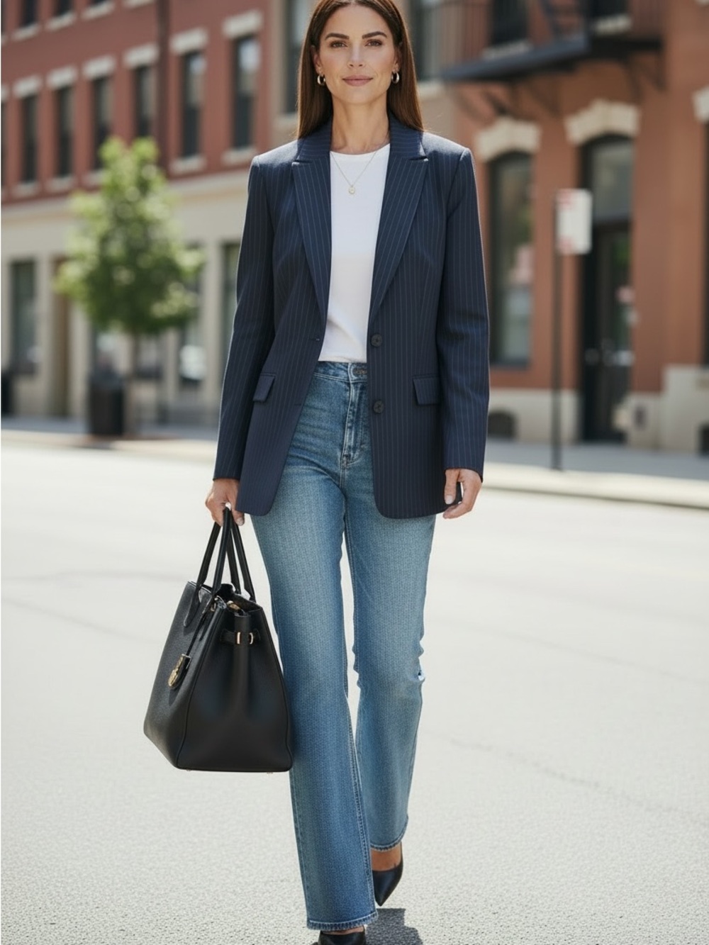 NWT Bardot Oversized Longline Navy Pinstripe Single-Breasted Blazer Sz 10 medium